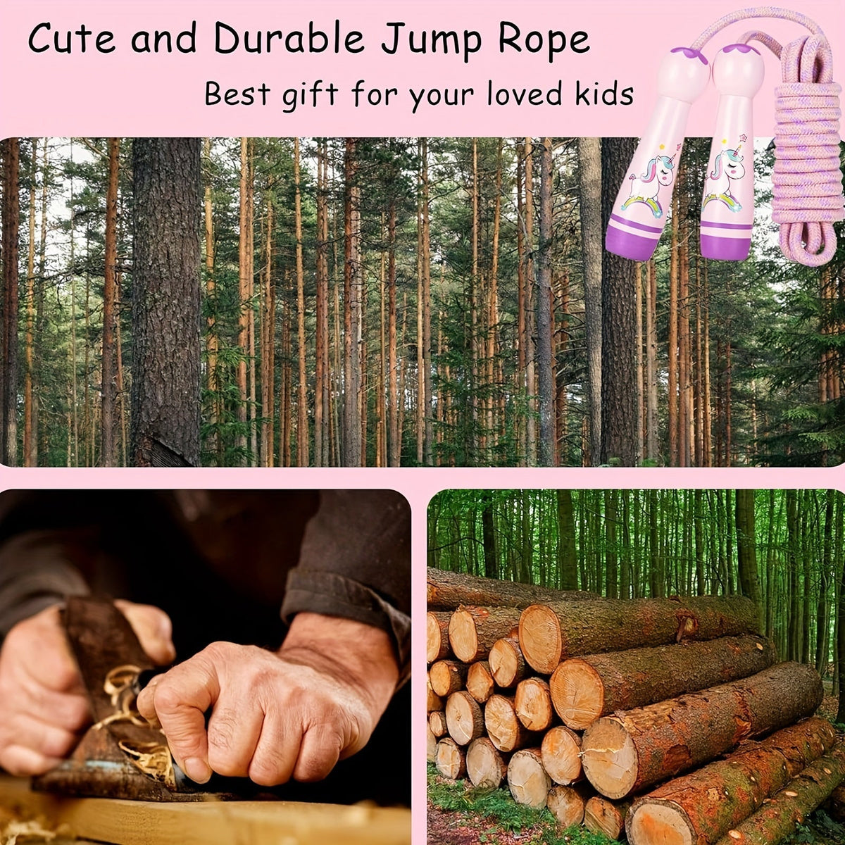 Braided Kids Jump Rope with Wooden Handles